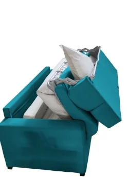 Divano Letto 2 Posti Azzurro Sfoderabile Contenitore 200x95 cm, di Apertura a Ribalta Made in Italy - Ecate