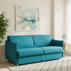 Divano Letto 3 Posti Azzurro Sfoderabile Contenitore 200x95 cm, Lavabile Made in Italy - Cecina