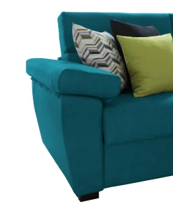 Divano Letto 3 Posti Azzurro Sfoderabile Contenitore 225x95 cm, Lavabile Made in Italy - Trino
