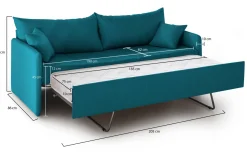 Divano Letto 3 Posti Azzurro Sfoderabile Lavabile 205x86 cm, Idrorepellente Letto Estraibile Materasso Incluso Made in Italy - Avellana
