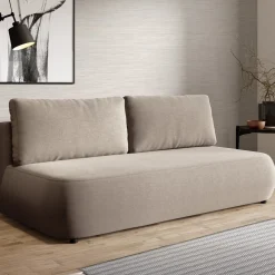 Divano Letto 2 Posti Beige Chiaro Contenitore Cuscini Sfoderabili 210x106 cm, Reclinabile - Brugnato