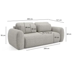 Divano Letto 3 Posti Beige Contenitore di Apertura a Libro 266x121 cm, Reclinabile - Sessame