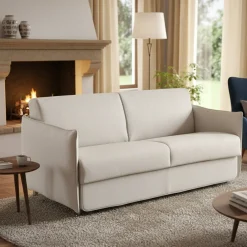 Divano Letto 2 Posti Beige Sfoderabile Contenitore 160x95 cm, di Apertura a Ribalta Made in Italy - Follina