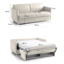 Divano Letto 2 Posti Beige Sfoderabile Contenitore 160x95 cm, di Apertura a Ribalta Made in Italy - Follina