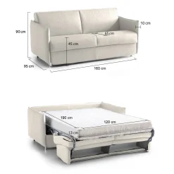 Divano Letto 2 Posti Beige Sfoderabile Contenitore 180x95 cm, di Apertura a Ribalta Made in Italy - Casabona