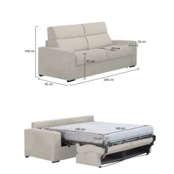 Divano Letto 2 Posti Beige Sfoderabile Contenitore 205x95 cm, di Apertura a Ribalta Made in Italy - Biscossi