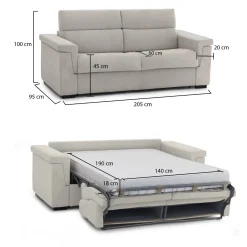 Divano Letto 2 Posti Beige Sfoderabile Contenitore 205x95 cm, di Apertura a Ribalta Made in Italy - Brusasco
