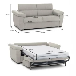 Divano Letto 2 Posti Beige Sfoderabile Contenitore 205x95 cm, di Apertura a Ribalta Made in Italy - Fisciano