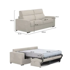Divano Letto 3 Posti Beige Sfoderabile Contenitore 225x95 cm, Lavabile Made in Italy - Benedetto