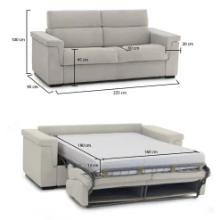 Divano Letto 3 Posti Beige Sfoderabile Contenitore 225x95 cm, Lavabile Made in Italy - Pacecos