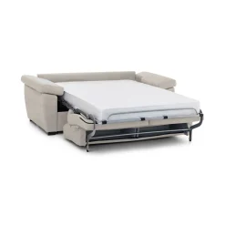 Divano Letto 3 Posti Beige Sfoderabile Lavabile 205x86 cm, Idrorepellente Letto Estraibile Materasso Incluso Rete a Doghe Made in Italy - Avellana