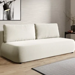 Divano Letto 2 Posti Bianco Crema Contenitore Cuscini Sfoderabili 210x106 cm, Reclinabile - Brugnato
