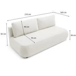 Divano Letto 2 Posti Bianco Crema Contenitore Cuscini Sfoderabili 210x106 cm, Reclinabile - Brugnato
