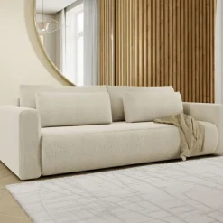 Divano Letto 2 Posti Bianco Crema Contenitore di Apertura a Libro 240x105 cm, Reclinabile - Erbezzo