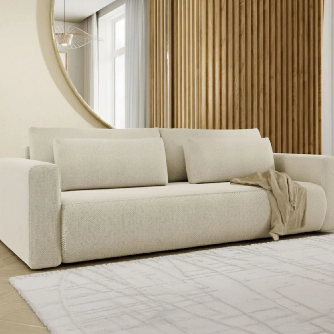 Divano Letto 2 Posti Bianco Crema Contenitore di Apertura a Libro 266x121 cm, Reclinabile - Golgi