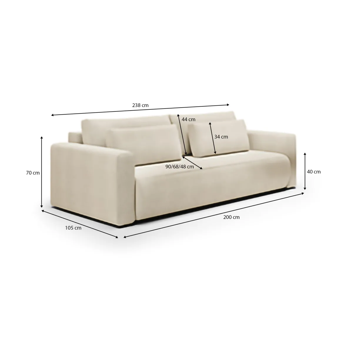 Divano Letto 2 Posti Bianco Crema Contenitore di Apertura a Libro 266x121 cm, Reclinabile - Golgi