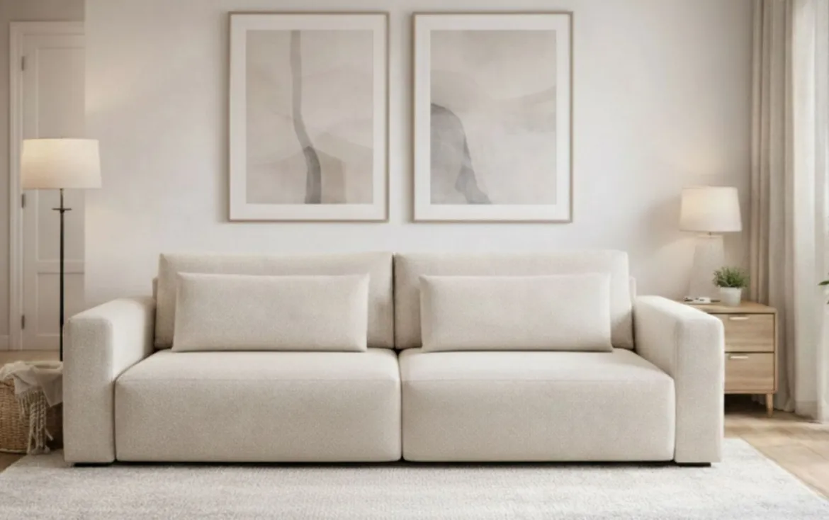 Divano Letto 2 Posti Bianco Crema Contenitore di Apertura a Libro 266x121 cm, Reclinabile - Golgi
