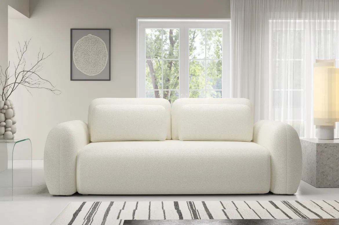 Divano Letto 3 Posti Bianco Crema Contenitore di Apertura a Libro 266x121 cm, Reclinabile - Sessame
