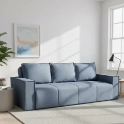 Divano Letto 3 Posti blu Contenitore di Apertura Click-clack 231x99 cm, Lavabile - Naturno