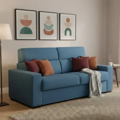 Divano Letto 2 Posti blu Sfoderabile Contenitore 180x95 cm, di Apertura a Ribalta Made in Italy - None
