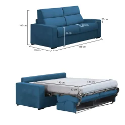 Divano Letto 2 Posti blu Sfoderabile Contenitore 180x95 cm, di Apertura a Ribalta Made in Italy - None