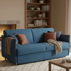 Divano Letto 2 Posti blu Sfoderabile Contenitore 180x95 cm, di Apertura a Ribalta Made in Italy - Trissino