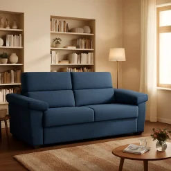 Divano Letto 2 Posti blu Sfoderabile Contenitore 185x95 cm, di Apertura a Ribalta Made in Italy - Seui