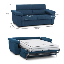 Divano Letto 2 Posti blu Sfoderabile Contenitore 185x95 cm, di Apertura a Ribalta Made in Italy - Tenna