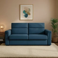 Divano Letto 2 Posti blu Sfoderabile Contenitore 205x95 cm, di Apertura a Ribalta Made in Italy - Biscossi