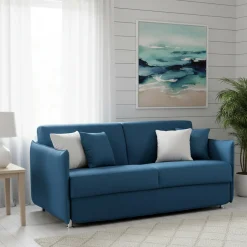 Divano Letto 3 Posti blu Sfoderabile Contenitore 200x95 cm, Lavabile Made in Italy - Cecina
