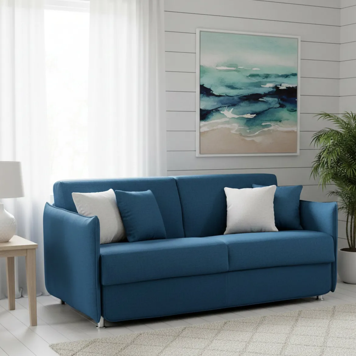 Divano Letto 3 Posti blu Sfoderabile Contenitore 200x95 cm, Lavabile Made in Italy - Cecina