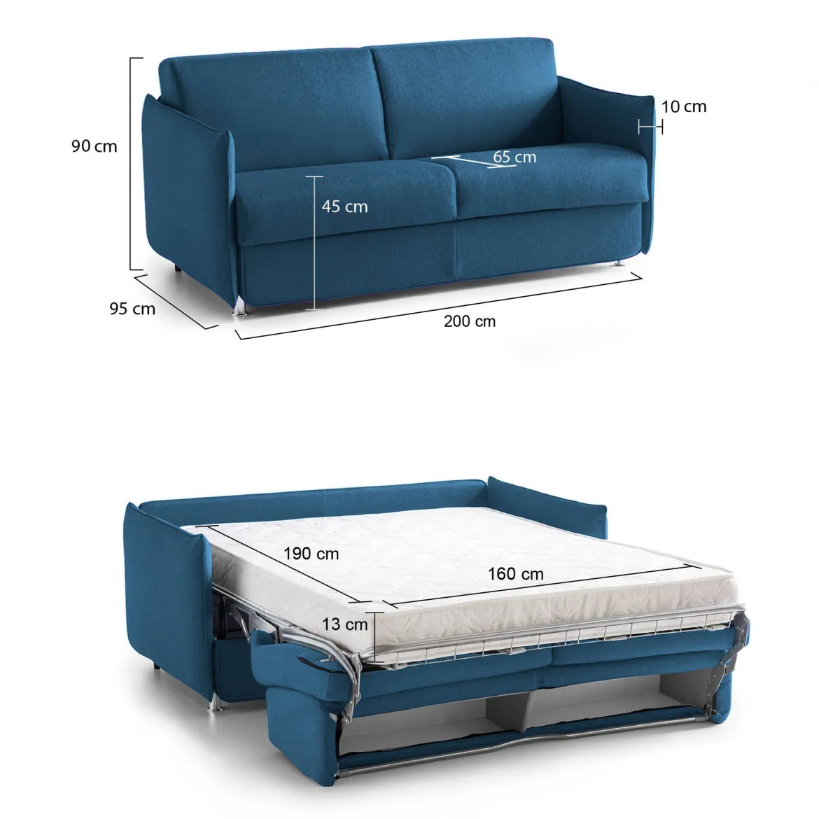 Divano Letto 3 Posti blu Sfoderabile Contenitore 200x95 cm, Lavabile Made in Italy - Gravere