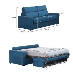 Divano Letto 3 Posti blu Sfoderabile Contenitore 225x95 cm, Lavabile Made in Italy - Benedetto
