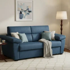 Divano Letto 3 Posti blu Sfoderabile Contenitore 225x95 cm, Lavabile Made in Italy - Trino