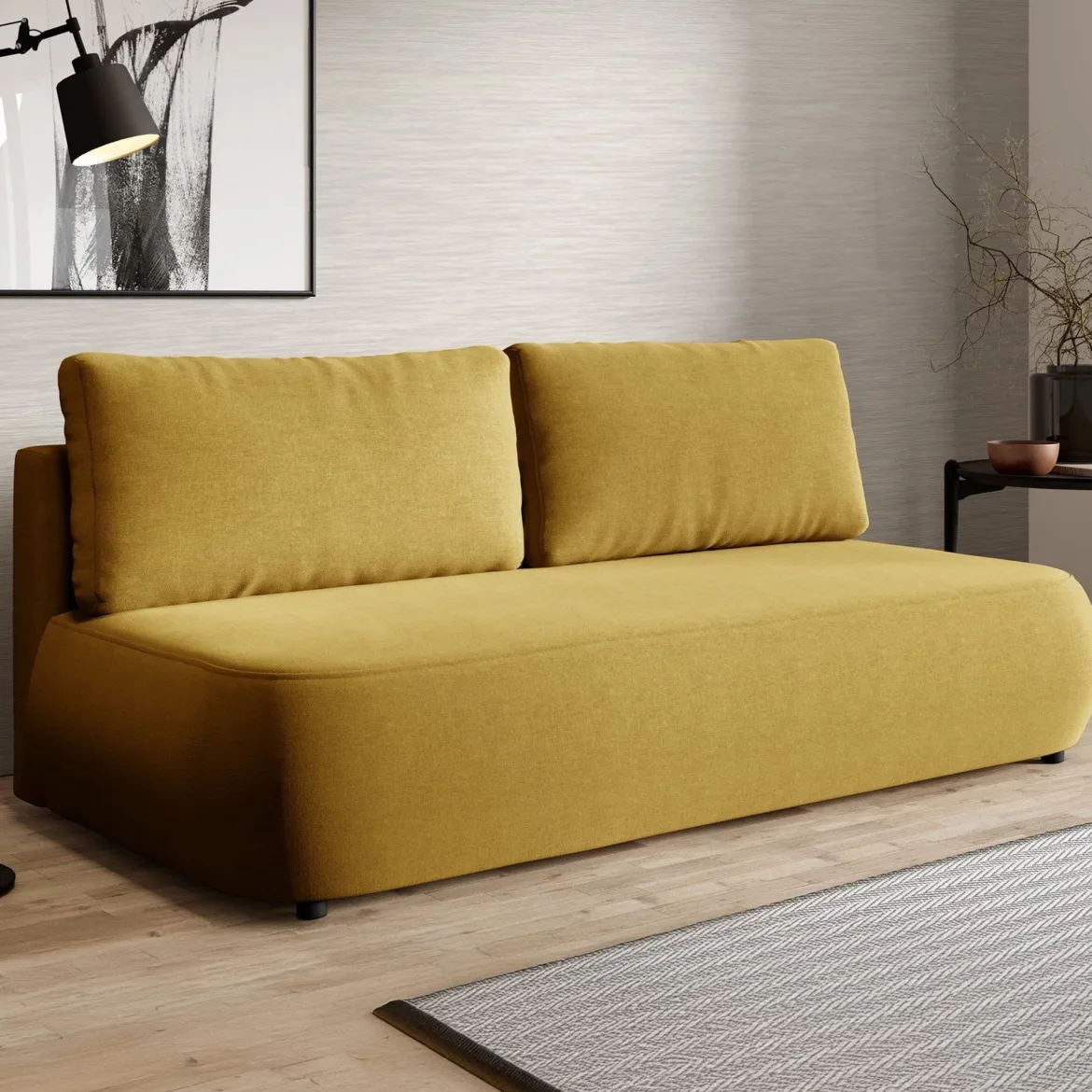 Divano Letto 2 Posti Giallo Contenitore Cuscini Sfoderabili 210x106 cm, Reclinabile - Brugnato