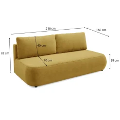 Divano Letto 2 Posti Giallo Contenitore Cuscini Sfoderabili 210x106 cm, Reclinabile - Brugnato
