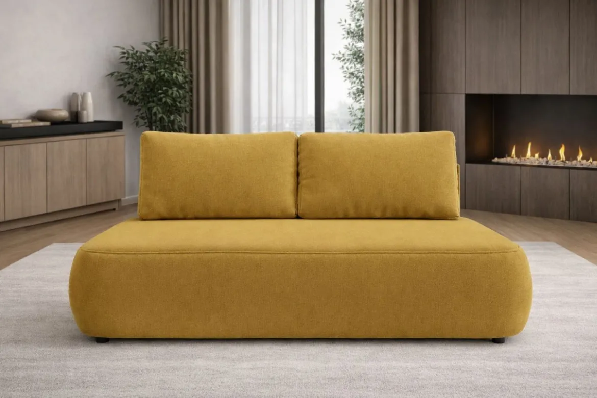 Divano Letto 2 Posti Giallo Contenitore Cuscini Sfoderabili 210x106 cm, Reclinabile - Brugnato