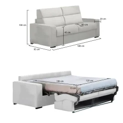 Divano Letto 2 Posti Grigio Chiaro Sfoderabile Contenitore 180x95 cm, di Apertura a Ribalta Made in Italy - Casabona