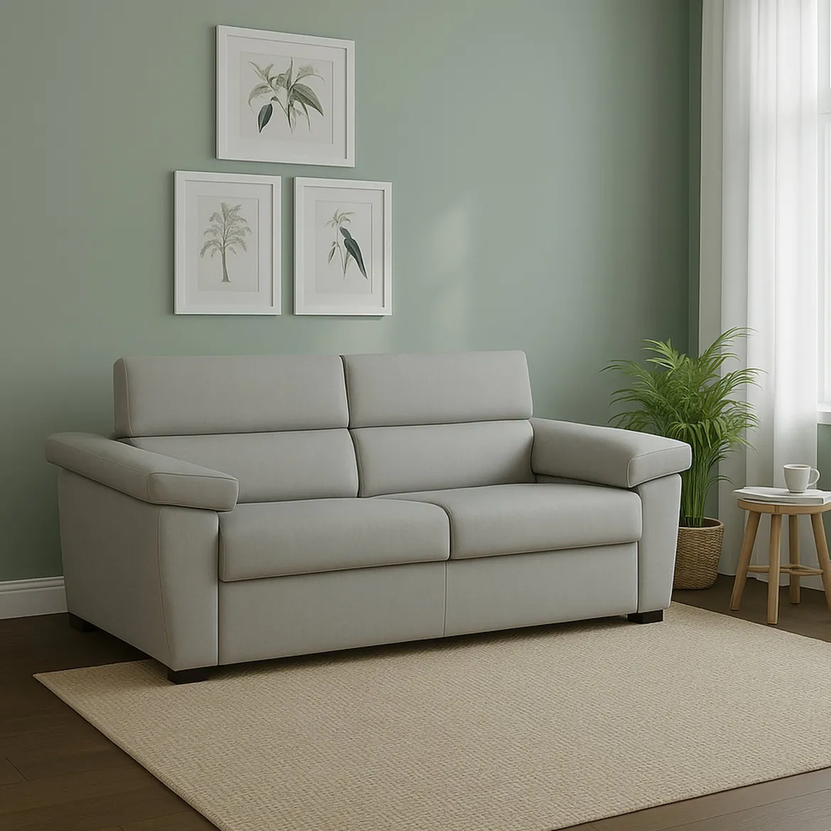 Divano Letto 2 Posti Grigio Chiaro Sfoderabile Contenitore 185x95 cm, di Apertura a Ribalta Made in Italy - Seui
