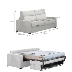 Divano Letto 2 Posti Grigio Chiaro Sfoderabile Contenitore 200x95 cm, di Apertura a Ribalta Made in Italy - Sonico