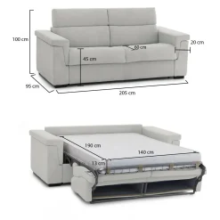 Divano Letto 2 Posti Grigio Chiaro Sfoderabile Contenitore 205x95 cm, di Apertura a Ribalta Made in Italy - Brusasco