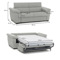 Divano Letto 2 Posti Grigio Chiaro Sfoderabile Contenitore 205x95 cm, di Apertura a Ribalta Made in Italy - Contrada
