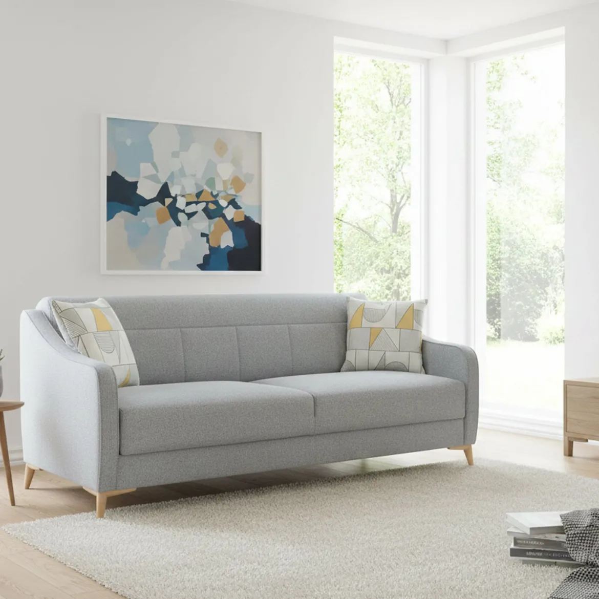Divano Letto 3 Posti Grigio Chiaro Contenitore di Apertura Click-clack 203x90 cm, Lavabile - Propata