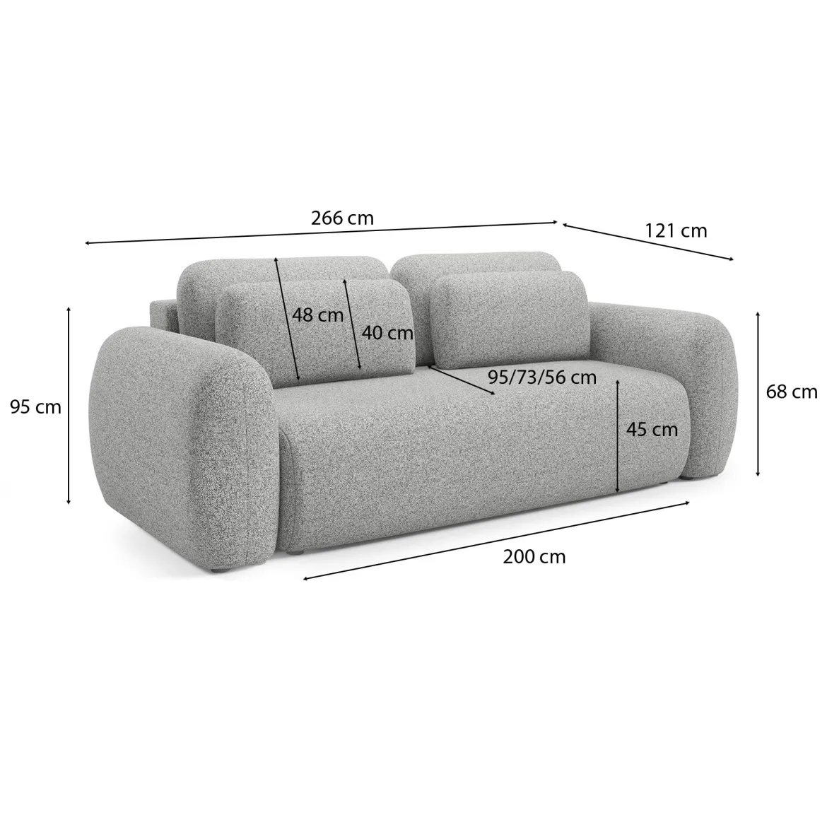 Divano Letto 3 Posti Grigio Chiaro Contenitore di Apertura a Libro 266x121 cm, Reclinabile - Sessame