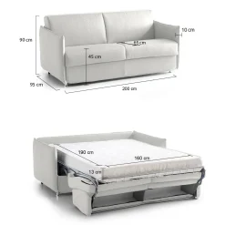 Divano Letto 3 Posti Grigio Chiaro Sfoderabile Contenitore 220x95 cm, Lavabile Made in Italy - Marcon