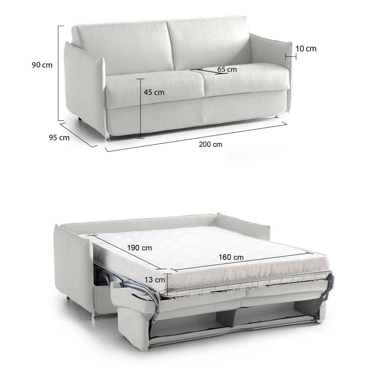 Divano Letto 3 Posti Grigio Chiaro Sfoderabile Contenitore 220x95 cm, Lavabile Made in Italy - Marcon