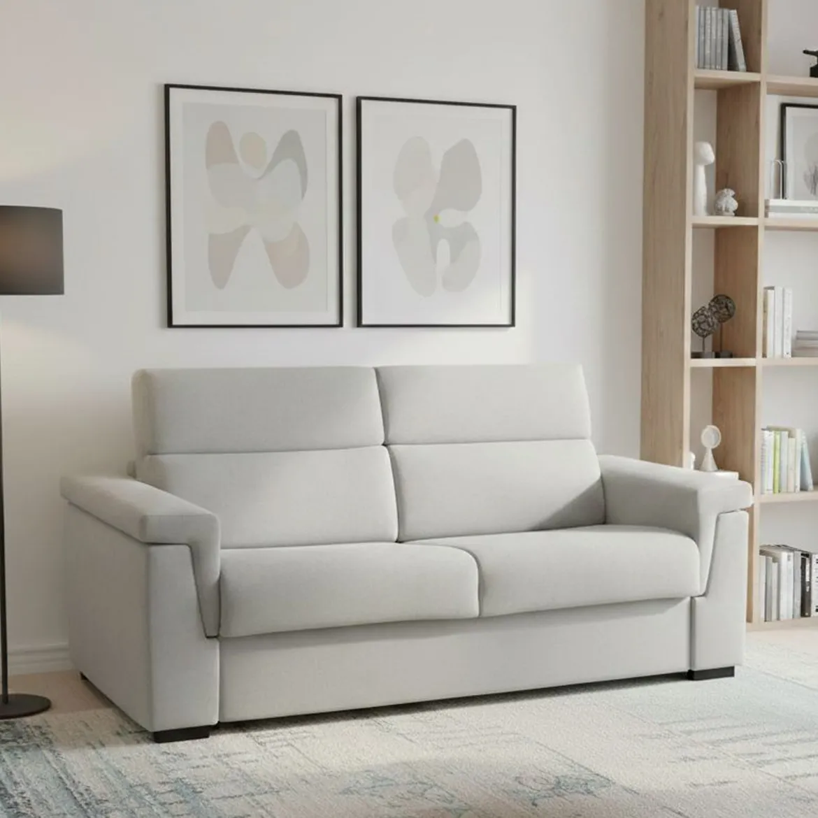 Divano Letto 3 Posti Grigio Chiaro Sfoderabile Contenitore 225x95 cm, Lavabile Made in Italy - Pacecos