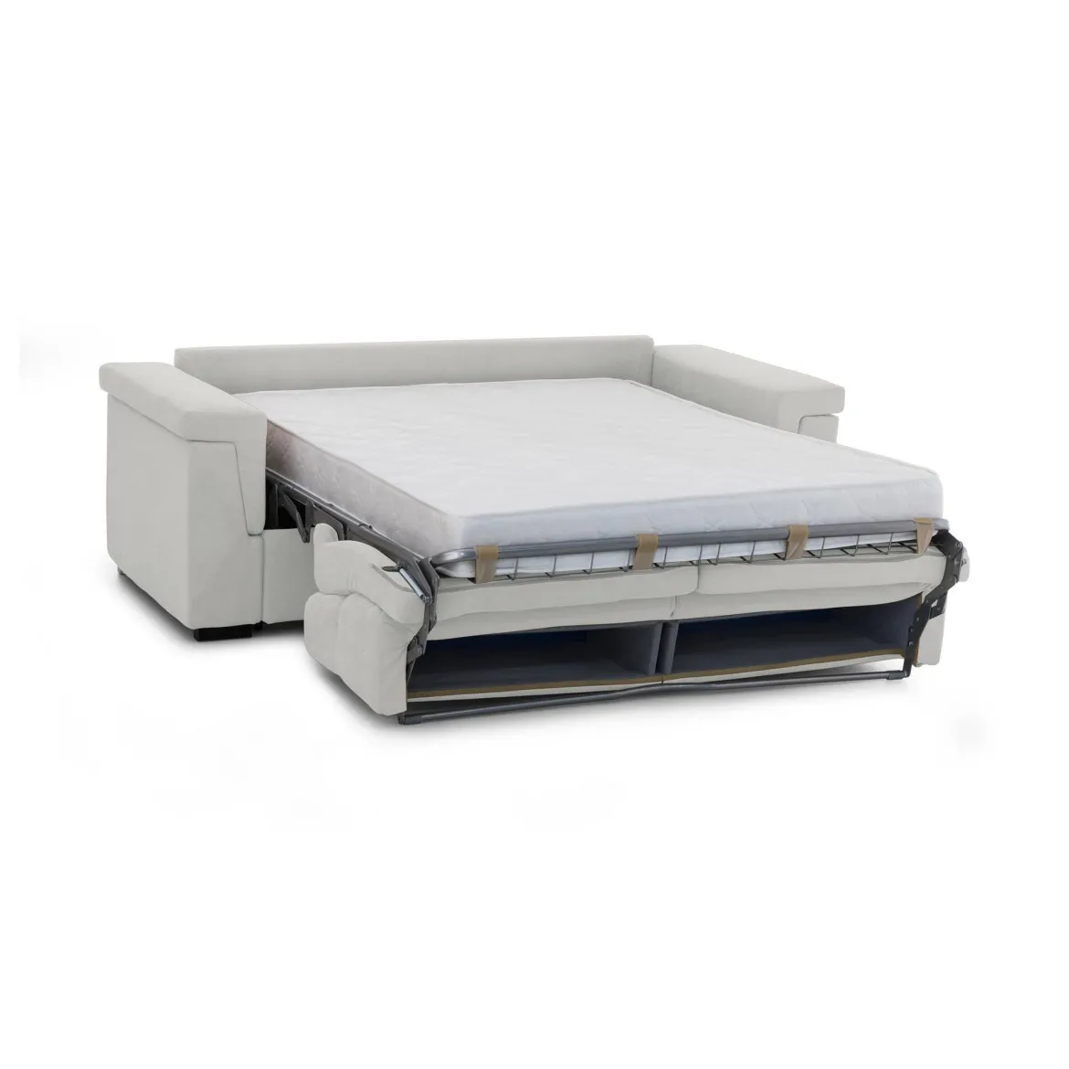 Divano Letto 3 Posti Grigio Chiaro Sfoderabile Contenitore 225x95 cm, Lavabile Made in Italy - Pacecos