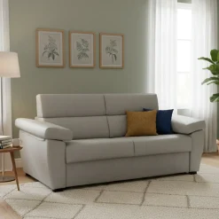 Divano Letto 3 Posti Grigio Chiaro Sfoderabile Contenitore 225x95 cm, Lavabile Made in Italy - Trino