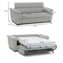 Divano Letto 3 Posti Grigio Chiaro Sfoderabile Lavabile 205x86 cm, Idrorepellente Letto Estraibile Materasso Incluso Rete a Doghe Made in Italy